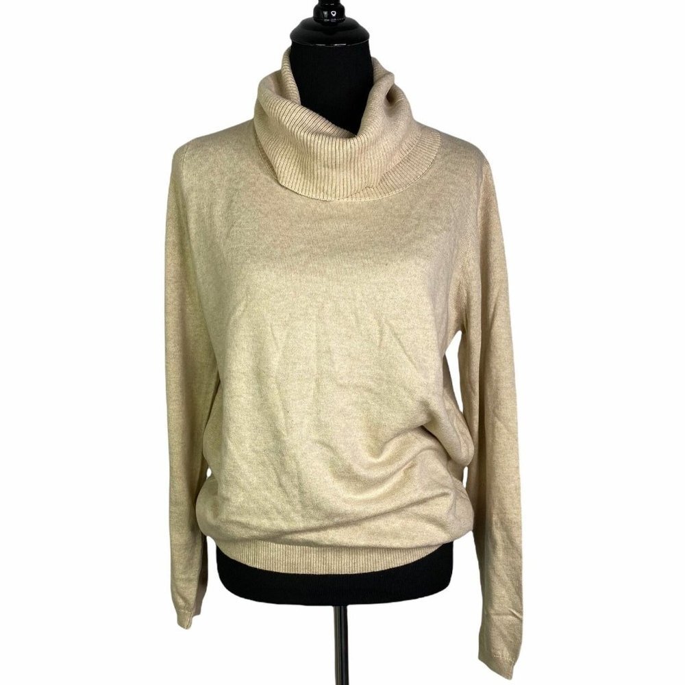 Lands' End Womens Cream Long Sleeve‎ Turtle Neck Knitted Pullover Sweater Large